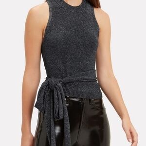 3.1 Phillip Lim Sparkly Metallic Lurex Tie Waist Sleeveless Knit Top Mediun